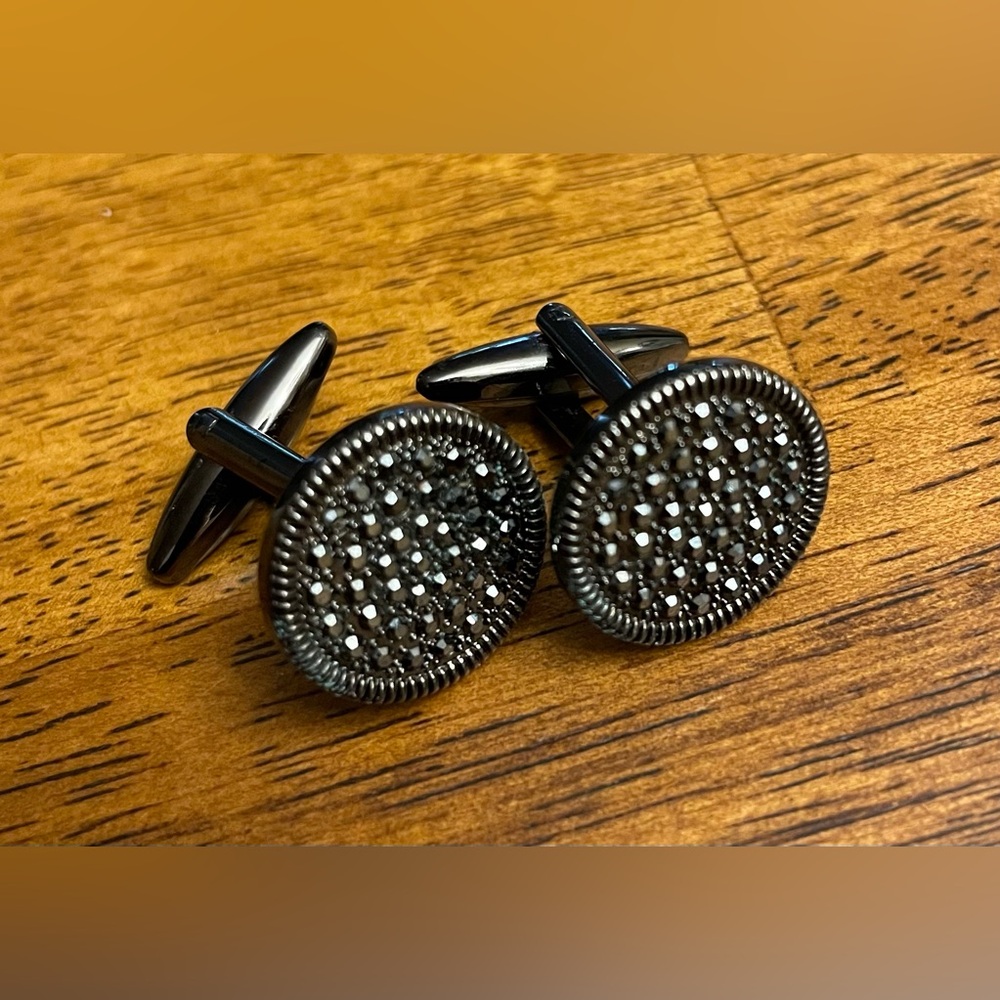 Elegant Gunmetal and Black Stones Cuff Links